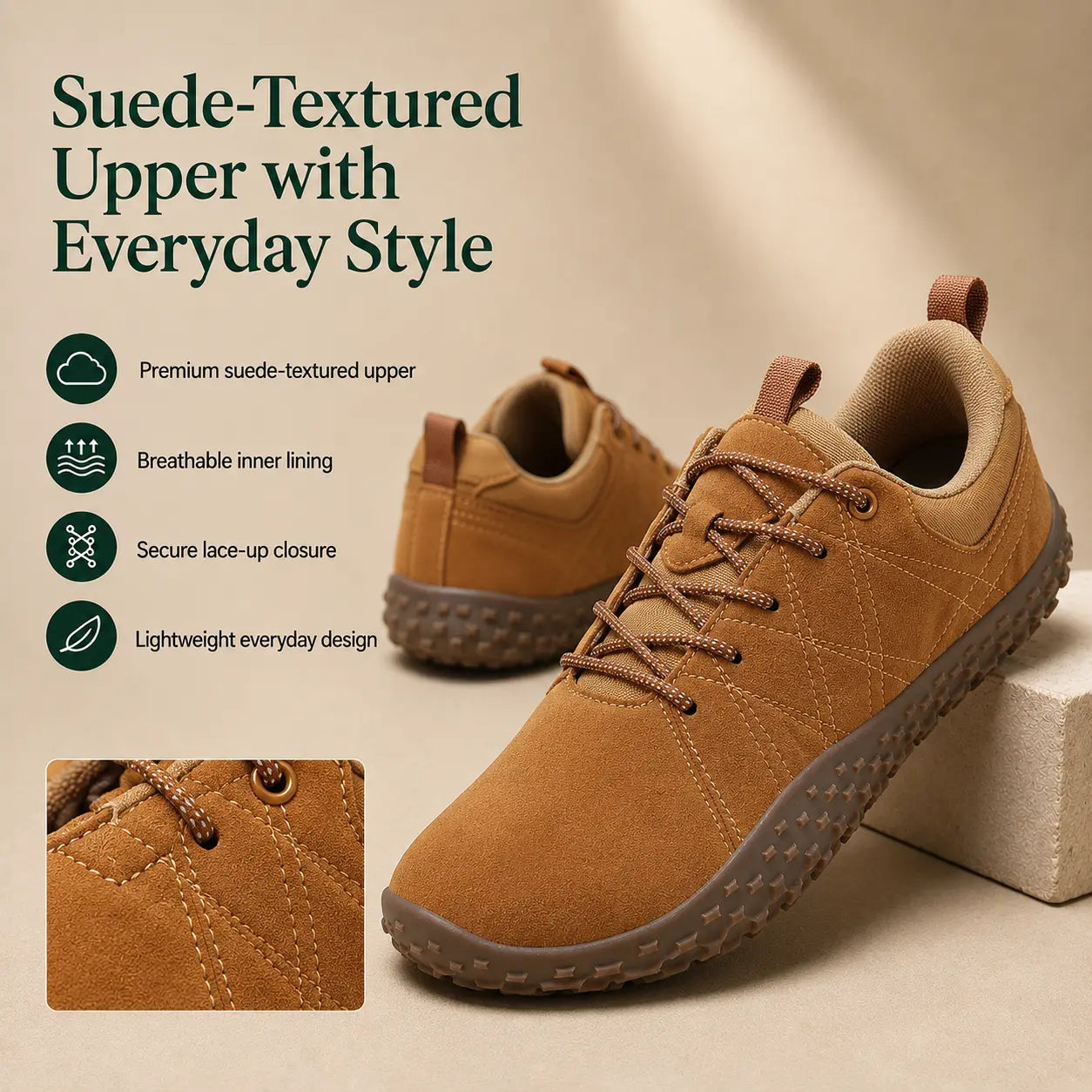 Orthopädische Wildleder Barfuß-Wanderschuhe | Breite Zehenbox