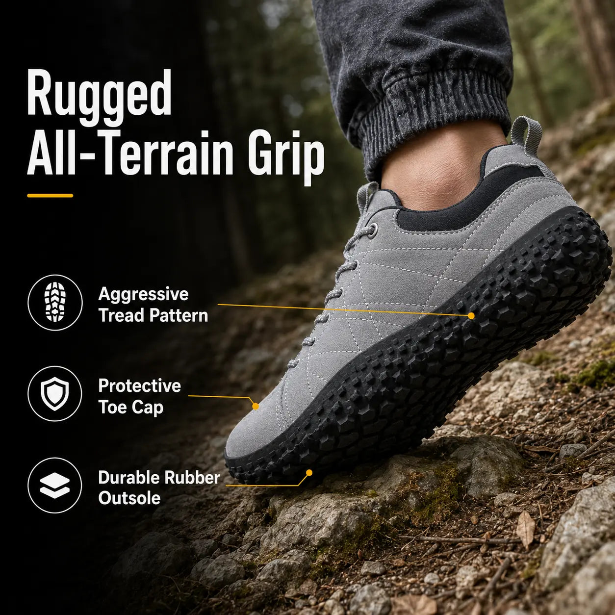 Orthopädische Wildleder Barfuß-Wanderschuhe | Breite Zehenbox