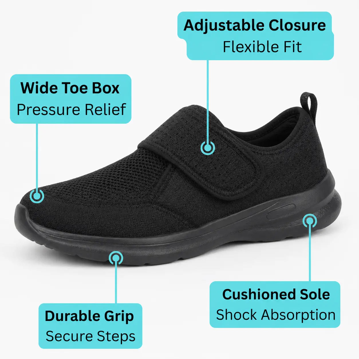 Weite Orthopädische Gehschuhe für geschwollene Füße mit verstellbarem Riemen