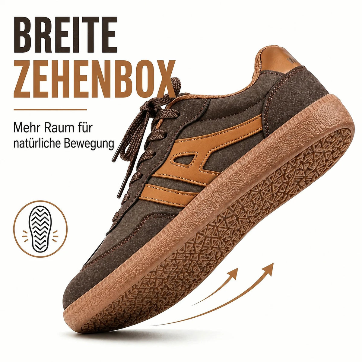 Breite Zehenbox für natürliche Bewegung